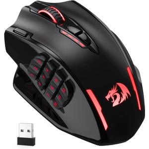 Redragon M913 Impact Elite Wireless Gaming Mouse, 16000 DPI Wired/Wireless RGB Mouse with 16 Programmable Buttons, 45 Hr Battery and Pro Optical Sensor, 12 Side Buttons MMO Mouse (Black)