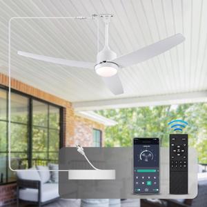 BZX Waterproof Outdoor Ceiling-Fan with Light - 52" Modern Ceiling Fans with 3 Colors LED Light, App & Remote Control, Quiet DC Motor, for Patios Gazebo, White