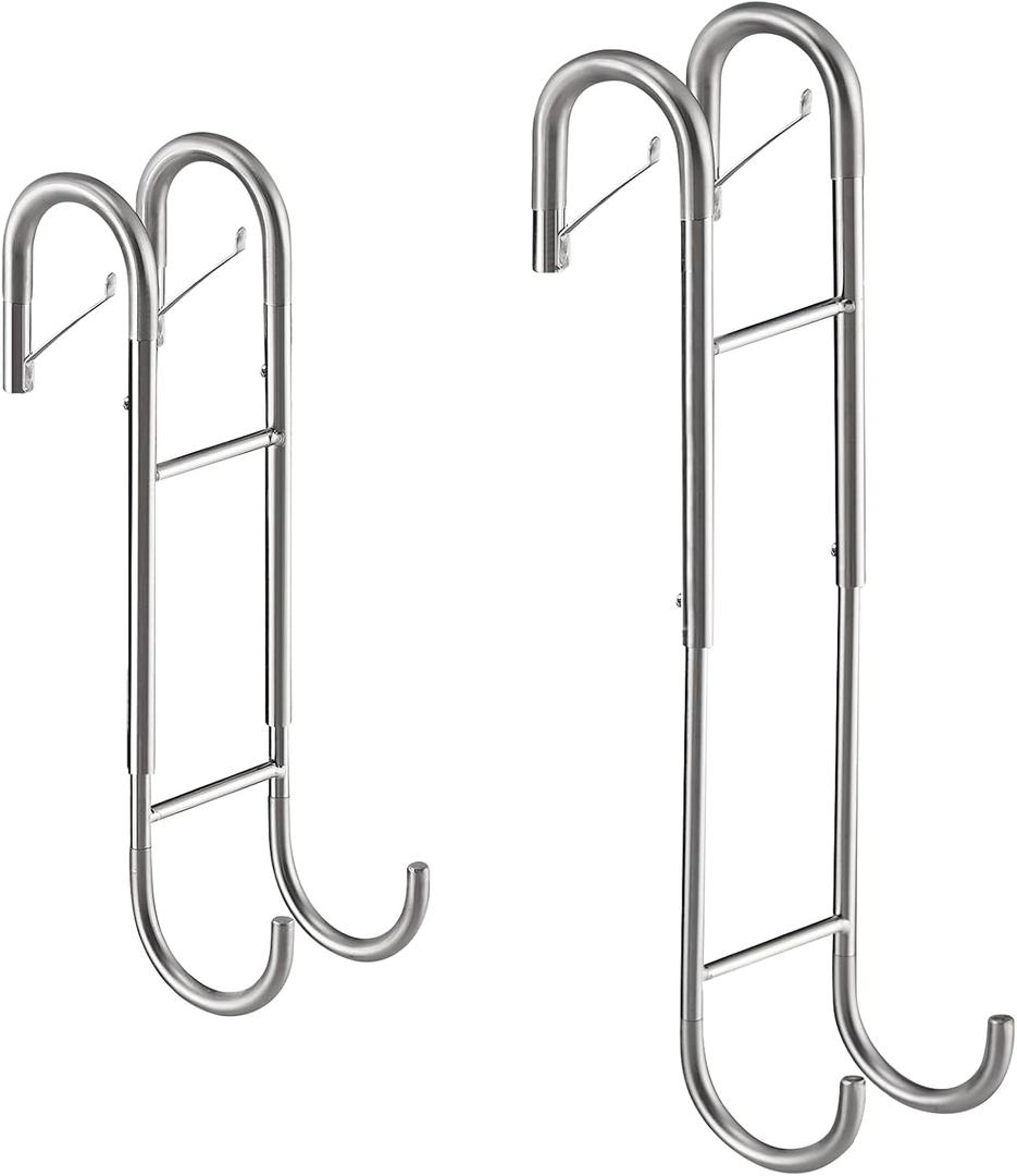 Ofiray-home Shower Door Towel Hooks(2-Pack) - 9"~13" Length Adjustable Hook for Frameless Over The Door Glass, Squeegee Holder, Towel Hanger for Bath Suits Rozer Robes Loofahs Shavers, Stainless Steel (Silver, Clip)