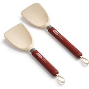 Silicone Small Spatula for Cooking Flexible Turner with Solid Inner Core and Heat Resistant Nylon Handle Ideal Spatula for Non-Stick Cookware (10"&13", Cherry Red)
