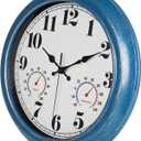 JENLYSTIME 13 Inch Outdoor Clock, Waterproof and Silent, with Thermometer and Hygrometer, Large Numbers for Easy Reading, Perfect for Home,Office,Bedroom,Kitchen,Porch,Garden,Pool(Blue)