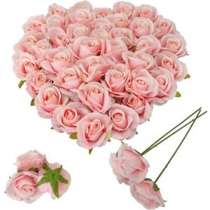 Artificial Satin Rose Flower Heads,42 Pcs Silk Rose Heads with Stems,3.5'' Rose Artificial Flowers Bulk,Artificial Rose Flower Heads for DIY Crafts Bouquet (42, Light Pink)
