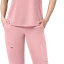 Scrubs Set for Women Medical Uniform Nurse Suit, Anti-Wrinkle Scrub Top Jogger Pant&11 Pockets,4 Way Stretch Workwear, X-Small, Pink