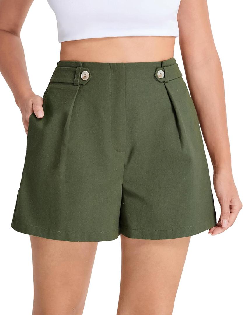 Belle Poque Linen Shorts for Women Summer Casual Shorts Green High Waisted Shorts Dress Shorts Tailored Shorts S