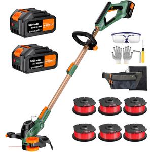 13-Inch String Trimmer Cordless,(2 x 21V 5.0Ah Batteries & Charger), 2 in 1 Trimmer & Edger, Electric Weed Wacker with Auto Rope Spool Feed, 6 Pcs 4M Spool Line for Yard, Garden, Green