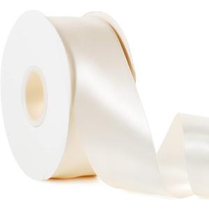 Cream White 2" X 50 Yards Solid Color Satin Ribbon, Double Faced High Density Polyester Fabric Ribbon for Gifts Wrapping, Wedding, Party, Crafts, Hair Bows, Home DIY Decor Ornaments