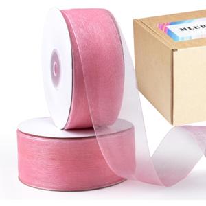 Pink Sheer Organza Ribbon 1-1/2 Inch x 100 Yards Clear Rose Pink Chiffon Tulle Ribbon for Gift Wrapping Christmas Tree Wedding Invitations Flower Bouquet Hair Bows Crafts