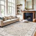 10x14 Washable Vintage Area Rug - Large Rugs for Living Room Soft Stain Resistant Carpet with Non-Slip Backing Low Pile Water Resistant Rug for King Size Bed Pet Friendly Home Decor Mat(10x14 Beige)