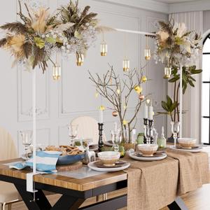 Over The Table Rod Stand with Clamps, Adjustable 32''-79'' Tall 32"-131" Length, White Table Arch Stand Metal Balloon Frame Hanging Rod for Weddings Birthdays Party Garden Arbors Decoration