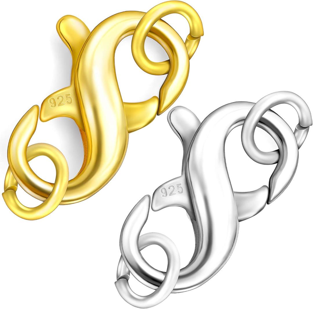 Dailyacc S925 Double Opening Lobster Clasp Sterling Silver and Gold Necklace Bracelet Extender Clasps and Closures for DIY Jewelry (15.5mm  7.5mm)