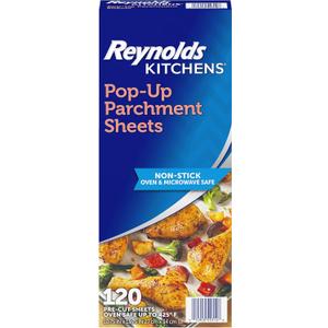 Reynolds Kitchens Pop-Up Parchment Paper Sheets, 10.7x13.75 Inch, 120 Sheets