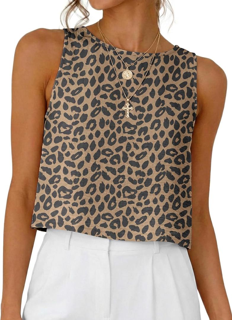 Womens Casual Crop Tank Tops 2026 Summer Beach Sleeveless Spring Tops Vacation Outfits (Brown, L)