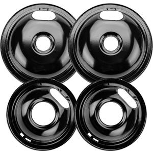 W10290350 W10290353 Porcelain Range Burner Drip Pan Bowls Black Fit for Whirlpool Frigidaire Electric Range Stove Pans Includes 2 x 8-Inch and 2 x 6-Inch by Cenipar