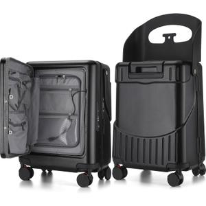 20'' Ride on Luggage Kids Rolling Suitcase with Seat & Aluminum Frame Back to School Gift for Student Travel(Black)