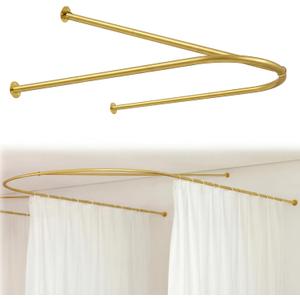 Zonon Gold U Shaped Room Divider Curtain Rod 90.55" x 47.24" Rod with Ceiling Support Curtain Track, Privacy Divider, for Beauty Salon, Fitting Room, Hospital, Hotel (No Curtains)
