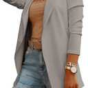 Womens Casual Long Sleeve Blazers Solid Color Knit Blazer Work Office Open Front Blazer Jacket (Medium, Grey)