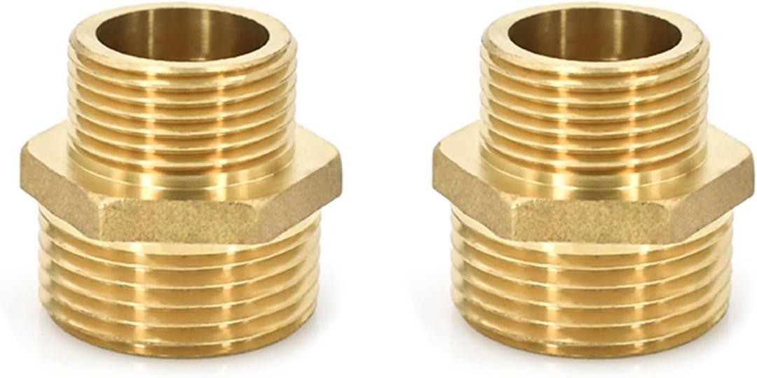 2PCS Hex Brass Nipple 1" Male to 3/4" Male NPT Pipe Fitting, Male Pipes Adapter Fittings Heavy Equal Nipples