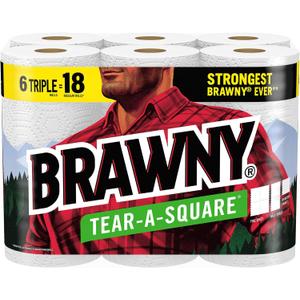 Brawny® Tear-A-Square® Paper Towels, 6 Triple Rolls = 15 Regular Rolls