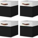 ArcaGuru 13x13x13 Storage Cube Bins, Foldable Fabric Organizer Bins Storage Cubes Baskets Box Drawers for Shelves, Closet, Wardrobe, Bookshelf, 4 Pack, White/Black