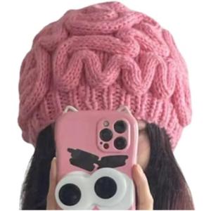 AlmondJoy Brain Beanie Hat Gothic Punk Knit Cute Beanie Alt Y2K Accessories Punk Knitted Headwear Christmas Halloween (Medium, Pink)
