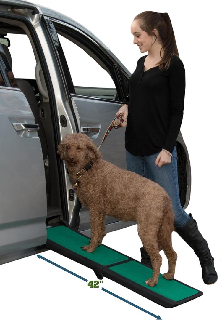 Pet Gear supertraX Ramps for Dogs and Cats, Maximum Traction Surface, Portable/Easy-Fold (No Tools Required), Built in Handle for Travel, 5 Models, 42 Inches Long 16 Wide, Supports 150 lbs, Emerald