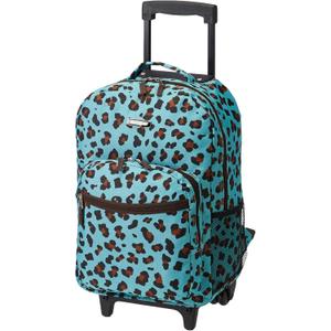 Rockland Double Handle Rolling Backpack, BLUELEOPARD, 17-Inch (One Size)
