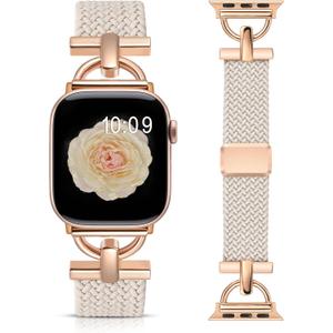 Wearlizer Braided Magnetic Band Compatible with Apple Watch Bands 42/46/38/40/41/44/45/49mm Women Men, Designer D-Shape Stretchy Elastic Nylon Strap for iWatch Series 11 10 9 8 7 6 5 4 SE/Ultra 3 2 1