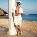Heyfanee Mens Cotton Linen Shorts Casual 7 Inch Inseam Stretch Summer Shorts for Men Lounge Beach Vacation (White)