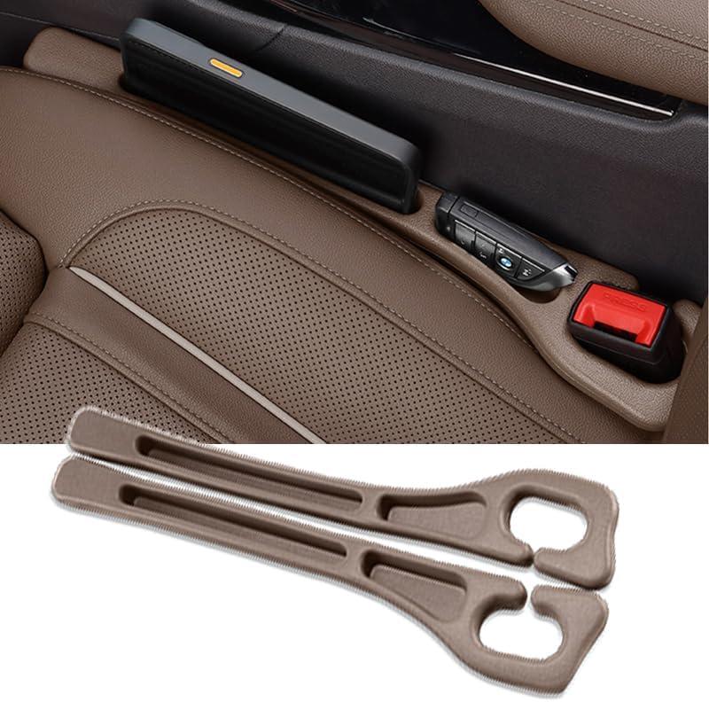 Car Seat Gap Filler 2 Pack, Universal Fit PU Leather Car Seat Gap Plug to Fill The Gap Between Seat and Console, Car Seat Crevice Blocker Stop Things from Dropping (Brown)
