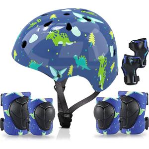 Kids Helmet with Knee Pads Elbow Pads and Wrist Guards,Child Protective Gear for Boys Girls Age 3-5-8 Years fit Roller Skates, Skateboarding, Scooter Bicycle Skate Scooter Skateboard (Blue)