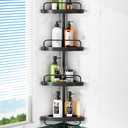 HAMITOR Corner Shower Caddy Tension Pole: 4 Tier Shampoo Storage Organizer for Inside Shower - Telescoping Rod Shower Rack for Bathroom and Bathtub - Restroom Floor Standing Bath Rack Holder Black