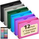 ANSOOK Reinforced Plastic File Jackets,Heavy Duty 1" Expansion Pocket File Folder,12 Pack Manila File Pockets,Letter Size Filing Cabinet Folder,Straight Cut Tab,Colored Job Folder for Office School