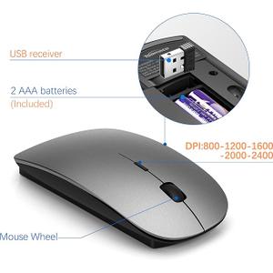 Wireless Keyboard and Mouse Ultra Slim Combo, TopMate 2.4G Silent Compact USB 2400DPI Mouse and Scissor Switch Keyboard Set with Cover, 2 AA and 2 AAA Batteries, for PC/Laptop/Windows/Mac - Gray Black