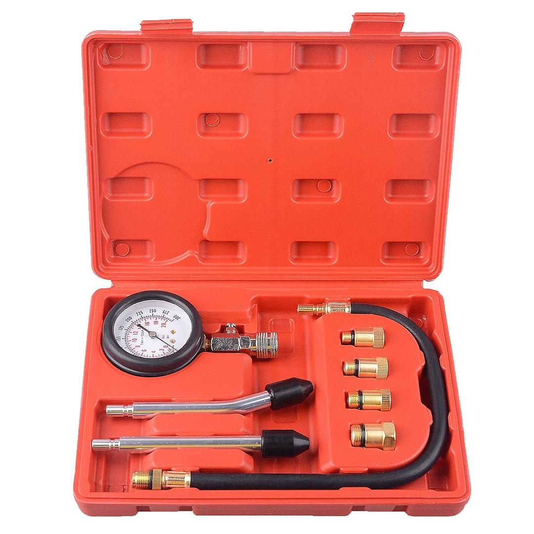 Professional Petrol Engine Compression Tester Kit Set for Automotives and Motorcycles (Red)