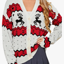 Simplee Womens Christmas Cardigan Casual Funny Reindeer Button Knit Open Front Cute Sweater for Holiday Party, L