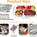 Honeydak 6 Pack Stainless Steel Snack Containers with Lids Compartments Stainless Steel Lunch Box Reusable Meal Prep Lunch Containers for Home Travel Work Camp Party(Middle 4 Compartment)
