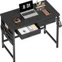 Maihail Small Desk with Drawers, 31.5 inch Computer Desk with Drawers, Small Office Table with Metal Frame, Black