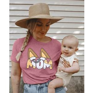 MOUSYA Dog Mom Shirt Mom and Dad Shirts Couple Outfit T-Shirt Casual Letter Graphic Top Tees Small
