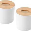 Cabilock Round Wooden Tissue Box Holder 5.1 Inch Compact Tissue Dispenser for Bathroom Kitchen Living Room Napkin Storage