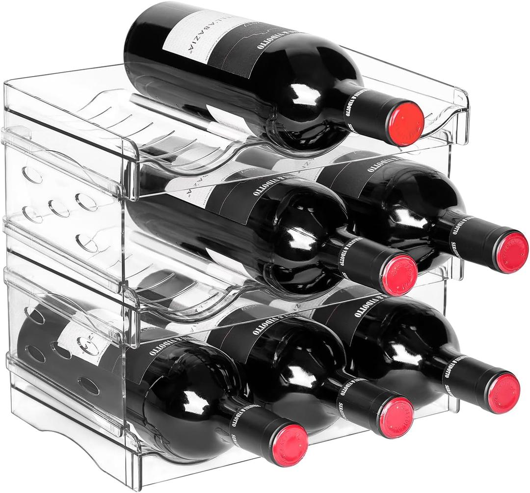 BoxedHome Plastic Water Bottle Organizer and Wine Rack Storage Holder for Inside Cabinet, Kitchen Countertop, Table Top, Pantry, Bars, Cabinets, Fridge - Clear (3 Tier 9 Containers)