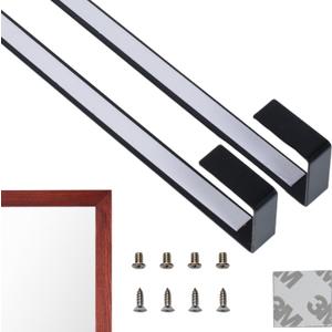 Over-The-Door Mirror Hanger | Adjustable 14.5-inch Door Mirror Hanger Set w Protective Lining | Over The Door Mirror Hooks Perfect Height &Fit- 2 Mirror Brackets Set 1.5'' Door Depth (Black)