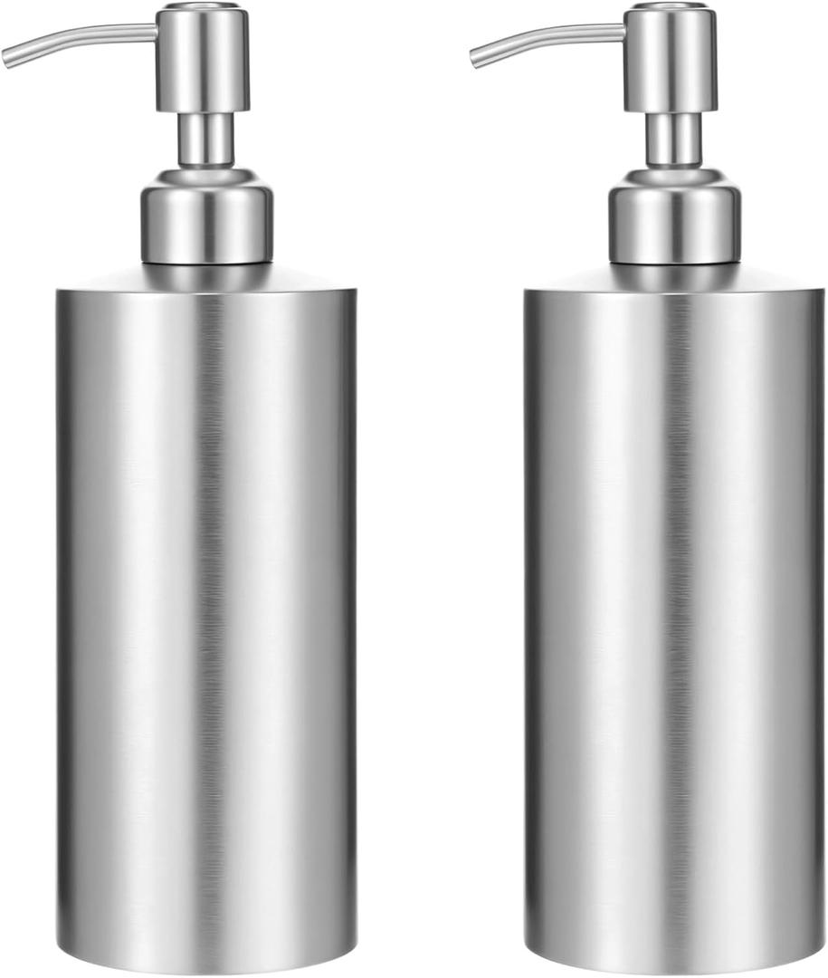2 Pcs Brushed Nickel Soap Dispenser Stainless Steel Soap Dispenser(18.6 oz/550 Ml), Countertop Liquid Hand Soap Pump Bottle Rust Leak Proof Stand Free Metal Dispenser for Countertop Bathroom