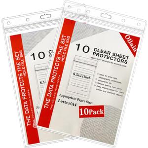 Ollain 10 PCS Job Ticket Holders Waterproof Resealable Zip Dry Erase Document Holder Clear Hard Plastic Sleeves, 8.5" x 11" | Duty Work Pocket Hanging Sheet Protectors