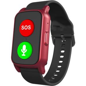 Yihou Fall Detection Smart Watch for Seniors Fall Alert Watch with GPS Track SOS Heart Rate Monitor Long Lasting Battery for Android iOS Red