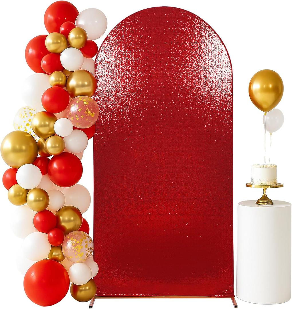 Eternal Beauty 7.2 FT Arch Backdrop Covers Sequin Backdrop Red Arch Cover for Wedding Party Birthday Flower Balloon Stand