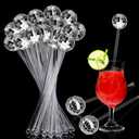 Sawysine 48 Pcs Disco Balls Cocktail Stirrers Plastic Round Top Swizzle Sticks Mirror Disco Ball Stir Sticks Decorative Straws Drink Stirrers for 1970s Party Home Bar Coffee Shop Use(Clear)
