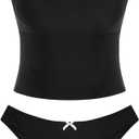 ZAFUL Cute Tankini Swimsuits for Women Retro Y2K High Cut Two Piece Bathing Suit 2026 Beach Swimwear (Black, M)