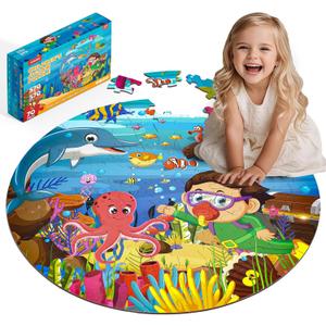 Floor Puzzles for Kids Ages 3-10 - Large 70 Piece Round Toddler Jigsaw Puzzles Toys - Preschool Learning Educational Gift (Ocean World)