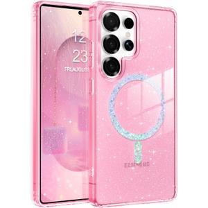 BENTOBEN for Samsung S25 Ultra Case Clear Glitter, Galaxy S25Ultra Magnetic Phone Case [Compatible with MagSafe] Shockproof S25 Ultra 6.9-inch Cute Cover for Women Girl, Shine Hot Pink Glitter