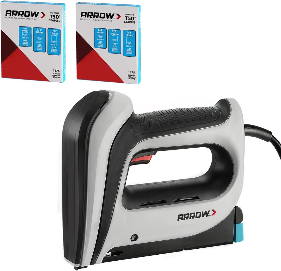 Arrow Electric Staple Gun Kit, Corded Stapler with 3750 Pieces T50 1/4", 3/8", 1/2" Staples, for Upholstery Professional and DIY Projects, T50ACD